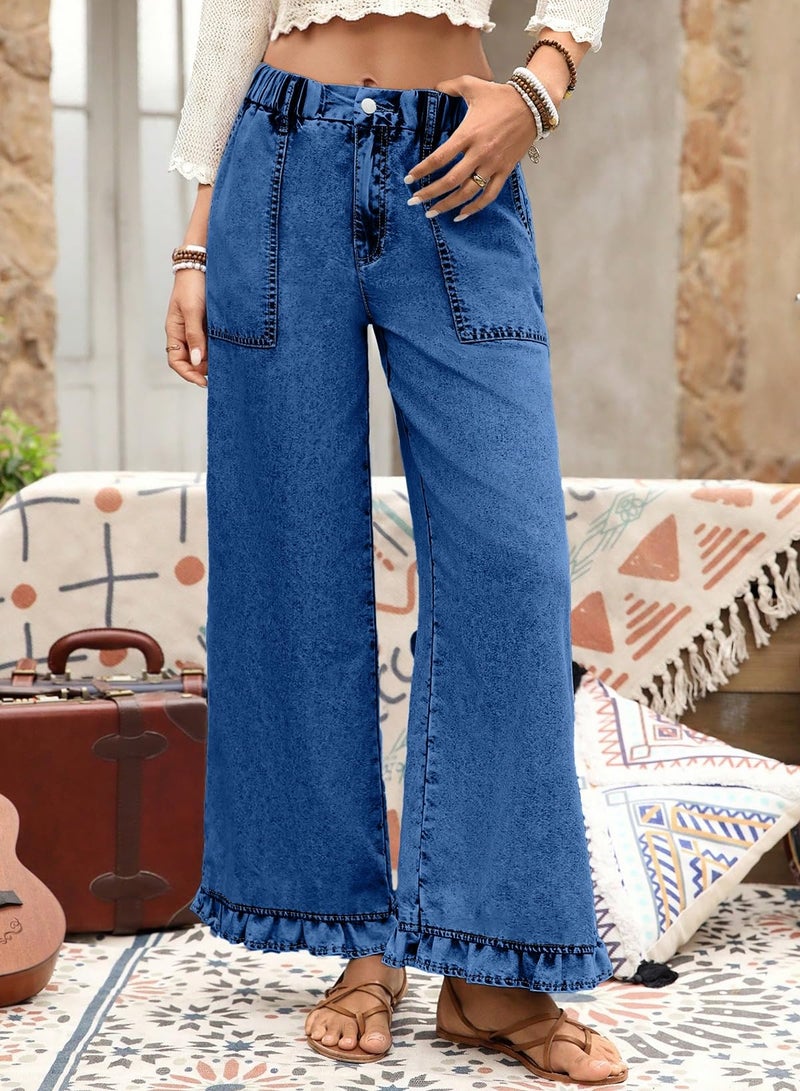 Astylish Summer 2026 Straight Leg Jeans for Women Elastic High Waisted Stretchy Denim Pants Casual Capris Baggy Jean Trousers with Big Pockets Sky Blue Size 12 - Image 2