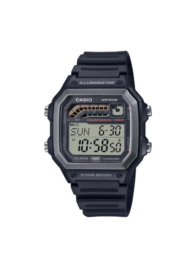 Casio WS-1600H-1AVDF Digital Sports Timer Watch for Men – 100M Water Resistant, Triple Stopwatch Display, LED Light, 10-Year Battery, Black Resin Strap - Image 1