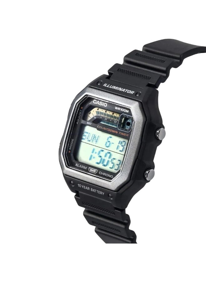 Casio WS-1600H-1AVDF Digital Sports Timer Watch for Men – 100M Water Resistant, Triple Stopwatch Display, LED Light, 10-Year Battery, Black Resin Strap - Image 2