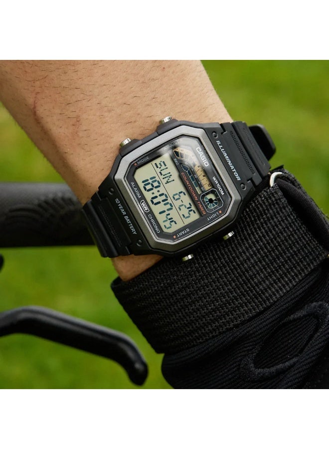 Casio WS-1600H-1AVDF Digital Sports Timer Watch for Men – 100M Water Resistant, Triple Stopwatch Display, LED Light, 10-Year Battery, Black Resin Strap - Image 4