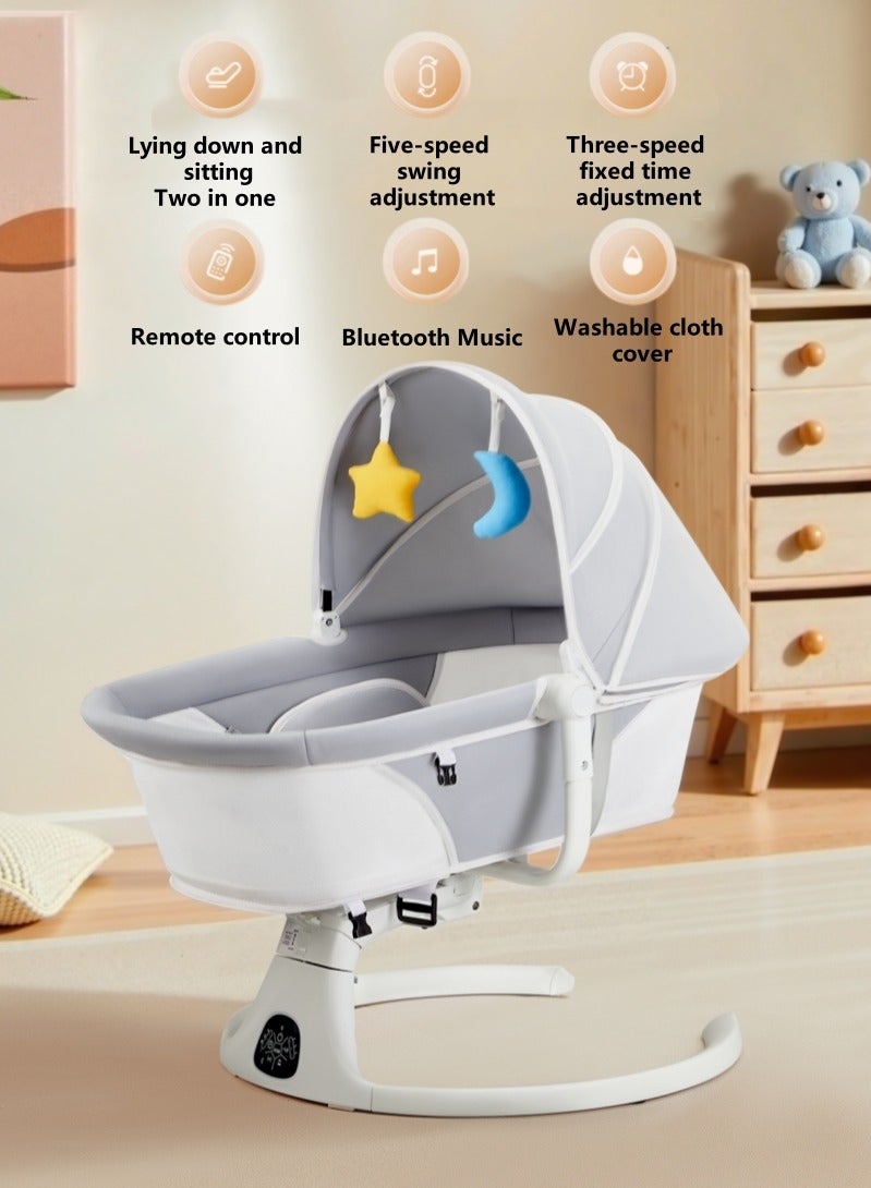 Cheart Baby Baby Swing, Infant Swing, Adjustable Baby Bed, 2-in-1 Cradle & Seat, Electric Toddler Swing, Timing Function, 5 Swing Speeds with Remote Control, Bluetooth Touch Screen, foldable canopy, Grey - Image 2