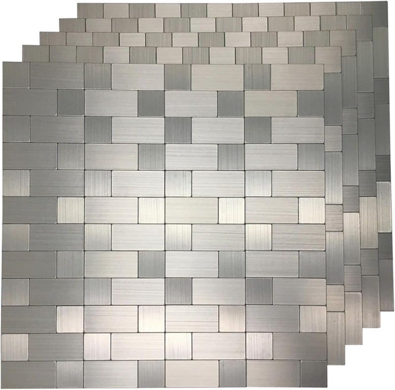 Art3d 10-Pack Self-Adhesive Metal Backsplash Peel and Stick Tile for Kitchen, 12" x 12" Silver Aluminium Surface - Image 1