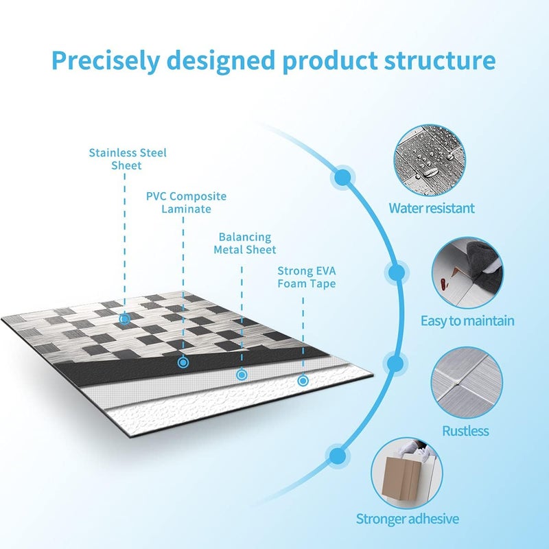 Art3d 10-Pack Self-Adhesive Metal Backsplash Peel and Stick Tile for Kitchen, 12" x 12" Silver Aluminium Surface - Image 5