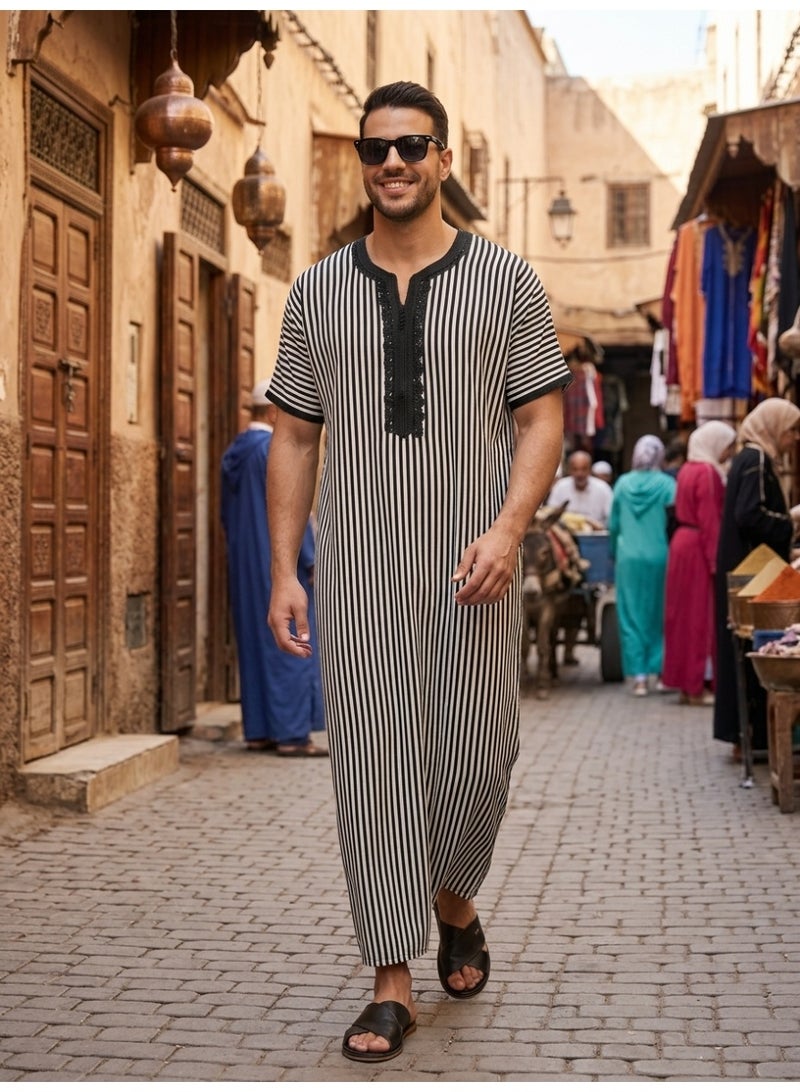 BHNS Men's Shirt, Nightgown, Moroccan Robe, Comfortable Men's Gifts Luxury Men's House Robe for Comfort Moroccan Shirt, Men's Summer Shirt, Short Sleeve Shirt, Men's Robe Comfortable Men's Gifts - Image 1