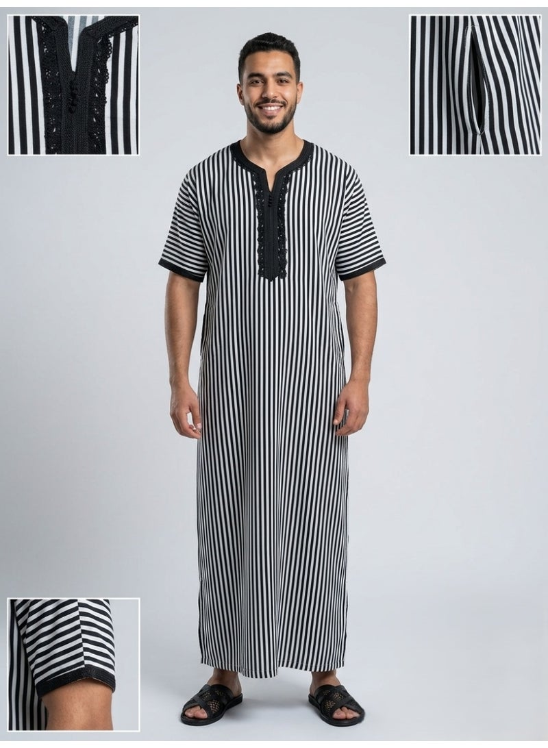 BHNS Men's Shirt, Nightgown, Moroccan Robe, Comfortable Men's Gifts Luxury Men's House Robe for Comfort Moroccan Shirt, Men's Summer Shirt, Short Sleeve Shirt, Men's Robe Comfortable Men's Gifts - Image 2