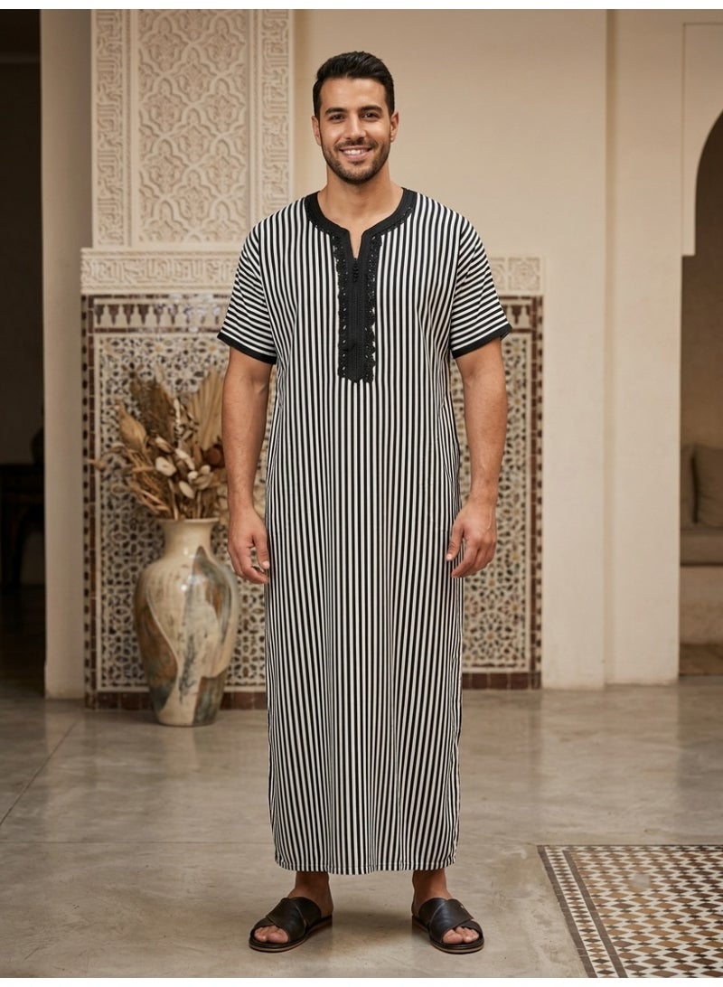 BHNS Men's Shirt, Nightgown, Moroccan Robe, Comfortable Men's Gifts Luxury Men's House Robe for Comfort Moroccan Shirt, Men's Summer Shirt, Short Sleeve Shirt, Men's Robe Comfortable Men's Gifts - Image 3