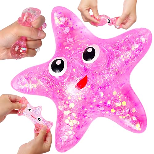 AiSiXin Starfish Stress Balls Squishy Toys for Adults Kids Squishy Starfish Sugar Ball Sensory Toys Squeeze Squishy Ball Fidget Toys for Anxiety Relief Slow Rise Squishy Starfish Toy for Boys Girls Pink - Image 1
