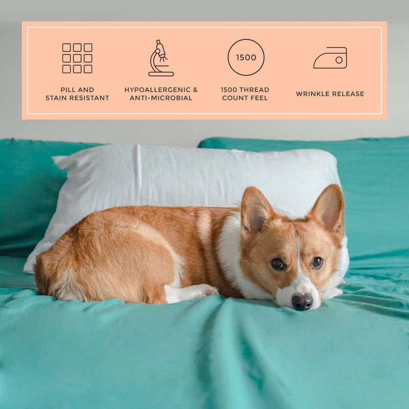 PeachSkinSheets PeachSkinSheets The Real Teal Sheet Set - 1500tc Level of Softness - Extra Soft Cooling Sheets for Hot Sleepers and Night Sweats - California King  - Image 4