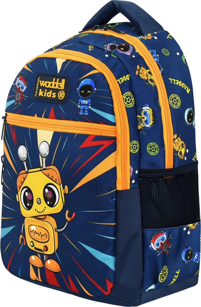 Waddell Licensed Navy Blue Yellow Robot Patterned Boys Primary School Backpack and Lunch Bag