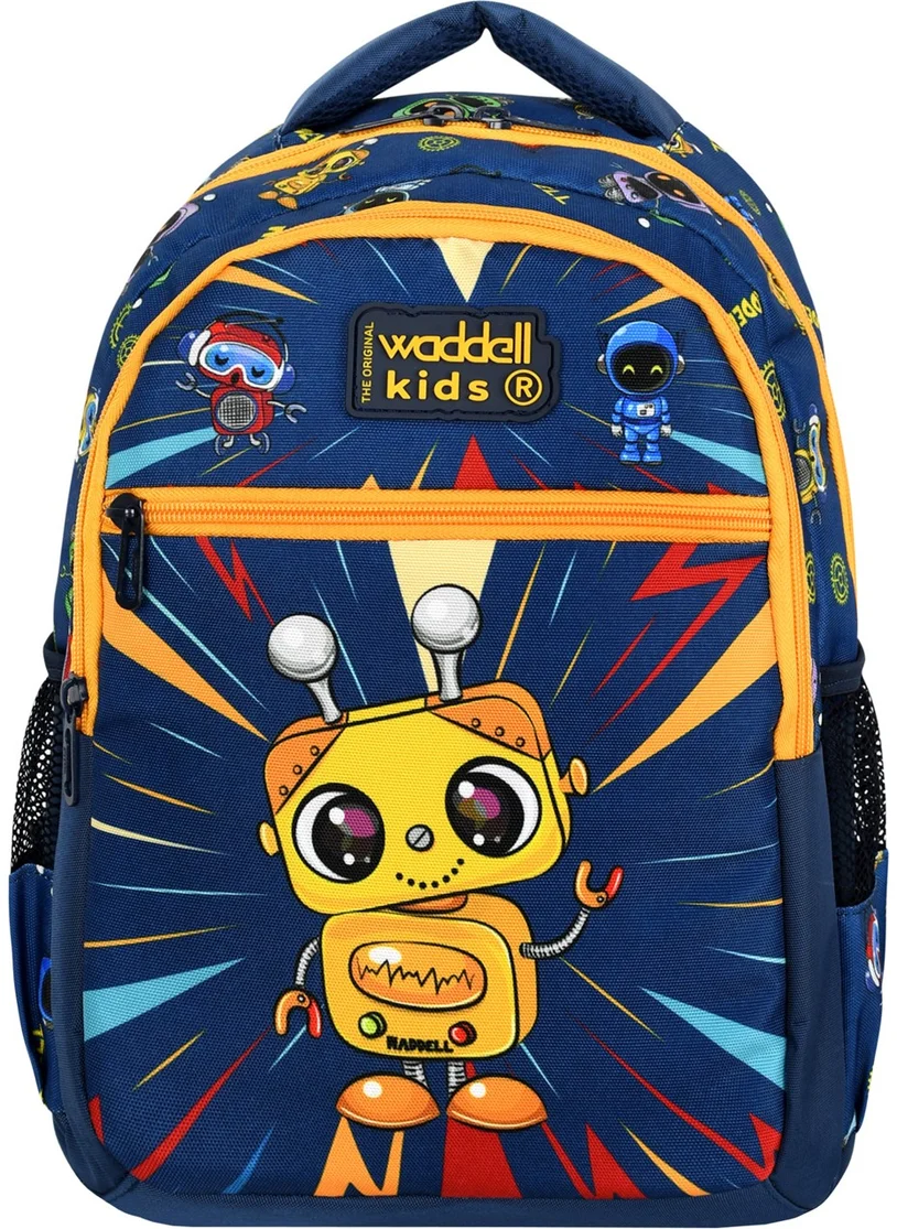 Waddell Licensed Navy Blue Yellow Robot Patterned Boys Primary School Backpack and Lunch Bag