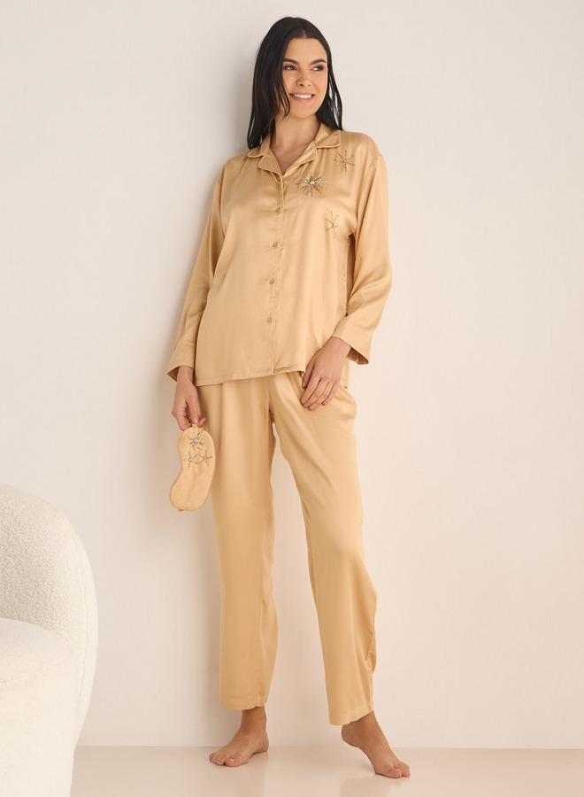 سبلاش فيڤ طقم بيجامة ساتان مزخرف - Image 1