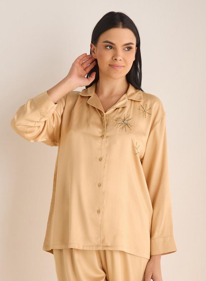 سبلاش فيڤ طقم بيجامة ساتان مزخرف - Image 2