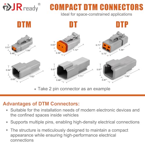 JRready ST6496 DTM Connector Kit, 300PCS Deutsch DTM Connectors 2 3 4 6 8 12 Pin with Size 20 Solid Contacts(20-22 AWG), IP67 Waterproof Automotive Electrical Connectors for Car Truck Wiring - Image 5