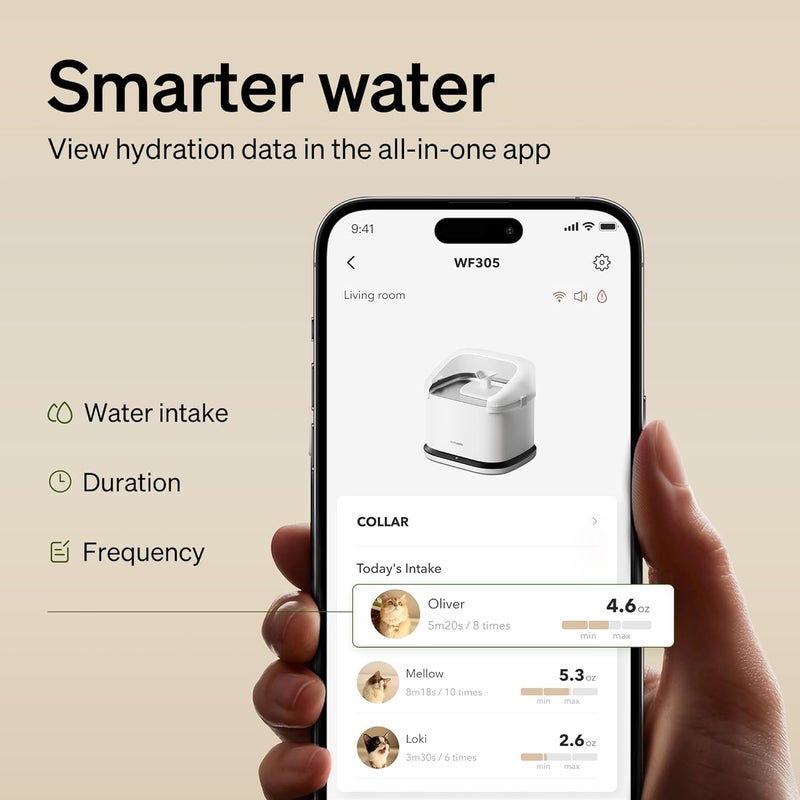 PETLIBRO Cats Water Fountain for Multi Cats, Cat Fountain with RFID Recognition Each Pet, 3L/101oz Pump-Free Cat Water Fountain Stainless Steel Tray, 2.4G Wi-Fi APP Pet Water Fountain x2 Collar Tags - Image 3