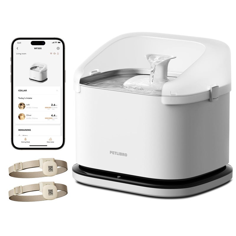PETLIBRO Cats Water Fountain for Multi Cats, Cat Fountain with RFID Recognition Each Pet, 3L/101oz Pump-Free Cat Water Fountain Stainless Steel Tray, 2.4G Wi-Fi APP Pet Water Fountain x2 Collar Tags - Image 1