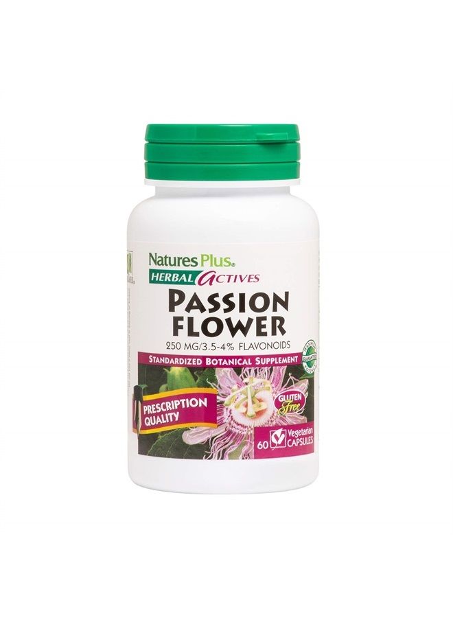Nature's Plus ناتشرز بلس هيربال أكتيفز زهرة العاطفة - 250 ملغ، 60 كبسولة نباتية - يعزز الهدوء الطبيعي - نباتي، خالي من الغلوتين - 60 حصة - Image 1