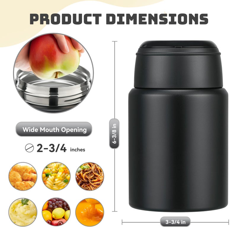 HAWEEK Soup Thermo for Hot Food Kids 16oz Insulated Food Jar Leakproof Thermo Lunch Container for Kids Wide-Mouth Stainless Steel Lunch Box for School with Handle Folding Spoon(3+)â€‹ - Image 3