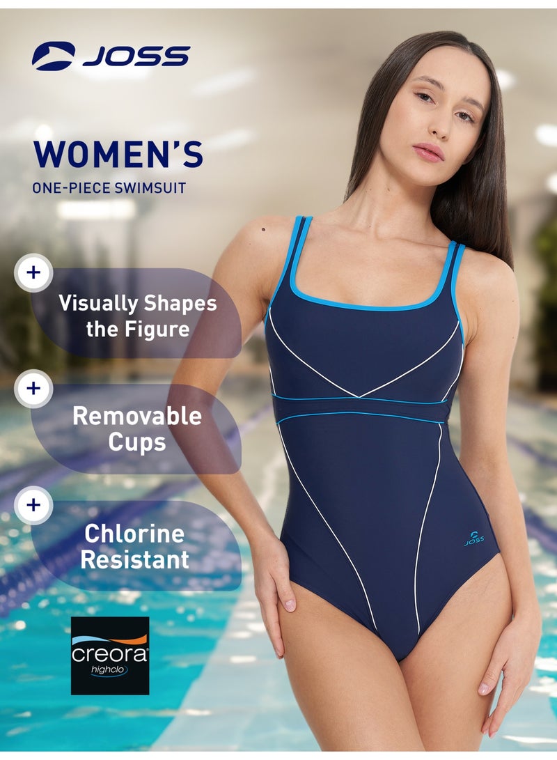 Joss Women's Swimsuit with Internal Support Blue/Light Blue –  Removable Cups, Creora Highclo Fiber, Chlorine-Resistant, Stylish & Comfortable - Image 2