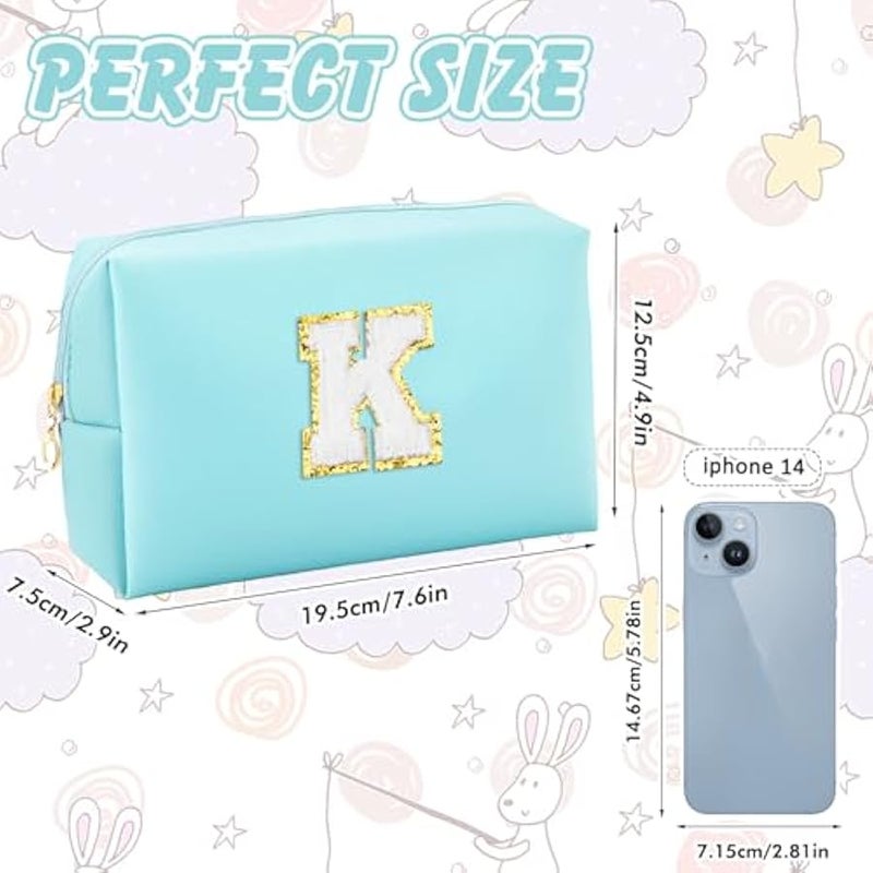 Gifts for Girls Initial Makeup Bag Personalized Cosmetic Bag with Zipper Cute Travel Toiletry Bag Waterproof PU Preppy Makeup Pouch Birthday Gift for Teen Girls Women(Blue K) - Image 4