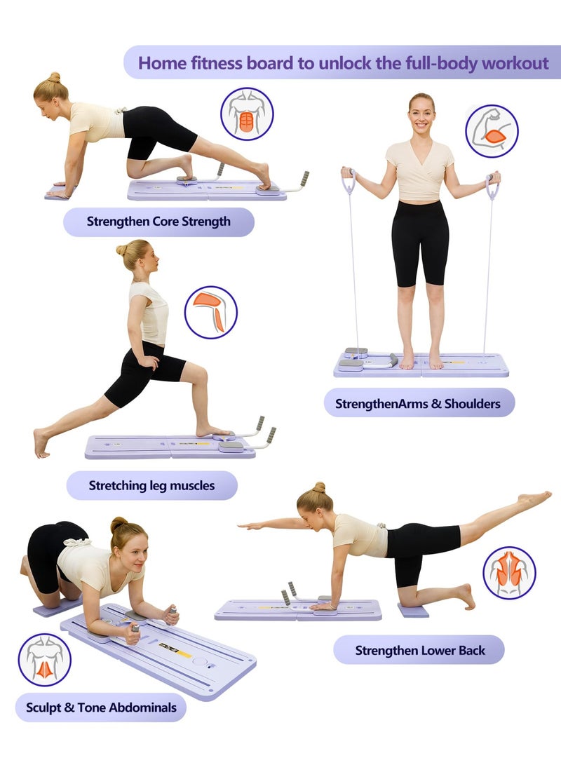 SUPER 5 5 in 1 Pilates Board,Pilates Reformer Machine with Timer,Multi-Purpose Foldable Pilates Machine for Home Use and Gym Workout,Suitable for Advanced and Beginners Users - Purple - Image 2