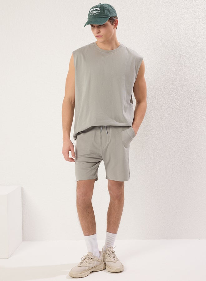 trendyol Gray 2Piece Oversize/Wide Cut TankShorts 100% Cotton Tracksuit Set - Image 1