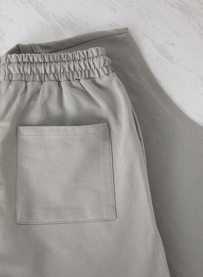 trendyol Gray 2Piece Oversize/Wide Cut TankShorts 100% Cotton Tracksuit Set - Image 5