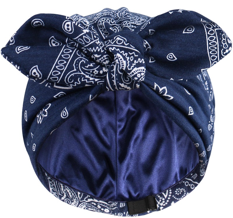 Ababalaya Satin Lined Beanies for Women Chemo Headwear Silky Lined Cotton Sleeping Cap 1 Navy Blue - Image 2