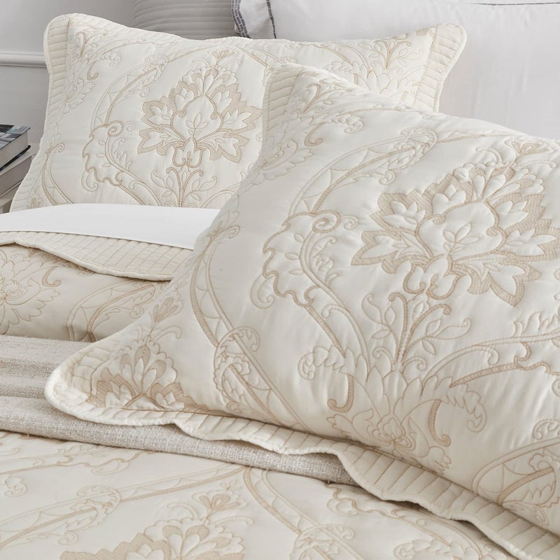 CHIXIN CHIXIN Microfiber King Pillow Shams Set of 2 - Quilted Decorative Pillow Covers - Ivory-Yellow - Size (20"" x 36"")  - Image 3