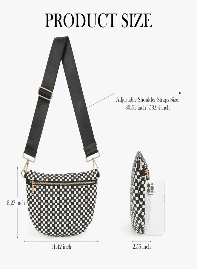 YFGBCX Woven Crossbody Bags for Women Bum Bag Checkered Sling Bag Faux Leather Crossbody Purse, Brown, 11.81"L x 0.79"W x 7.87"H - Image 5