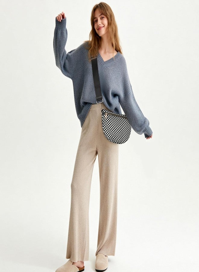 YFGBCX Woven Crossbody Bags for Women Bum Bag Checkered Sling Bag Faux Leather Crossbody Purse, Brown, 11.81"L x 0.79"W x 7.87"H - Image 3