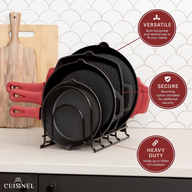 Cuisinel Pots and Pans Organizers - 2-PACK of Silicone-Coated Non-Slip 12" Heavy Duty Skillet Rack - Kitchen Organization Storage - Holds Cookie Sheets, Cutting Boards, Cast Iron Cookware, Dish Stand - Image 5