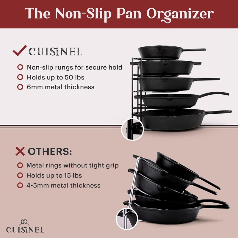 Cuisinel Pots and Pans Organizers - 2-PACK of Silicone-Coated Non-Slip 12" Heavy Duty Skillet Rack - Kitchen Organization Storage - Holds Cookie Sheets, Cutting Boards, Cast Iron Cookware, Dish Stand - Image 3