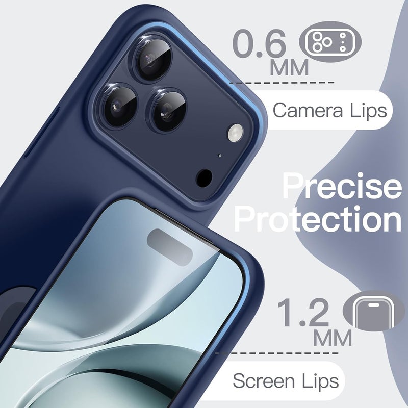 Elzzi غطاء مايكروفايبر مع شعار متوافق مع غلاف آيفون 17 برو ماكس - غلاف سائل سيليكون كامل الجسم 4 طبقات واقية - غلاف خلفي مضاد للصدمات مع حواف كاميرا مرتفعة (أزرق داكن) - Image 2