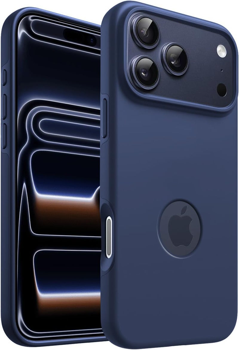 Elzzi غطاء مايكروفايبر مع شعار متوافق مع غلاف آيفون 17 برو ماكس - غلاف سائل سيليكون كامل الجسم 4 طبقات واقية - غلاف خلفي مضاد للصدمات مع حواف كاميرا مرتفعة (أزرق داكن) - Image 1