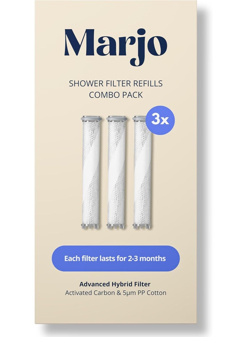 Marjo Shower Filter Replacement (3-Pack) - Refill Cartridge for Marjo Showerhead | Lab-Tested High Pressure Filter | Hair Loss Reduction & Healthier Skin 