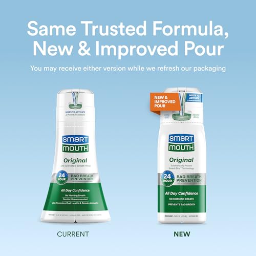 SmartMouth Original Zinc Activated Mouthwash Instant Fresh Breath Mouthwash Eliminates Bad Odors and Bad Breath AlcoholFree SugarFree GlutenFree Fresh Mint 16 fl oz 2 Pack - Image 5