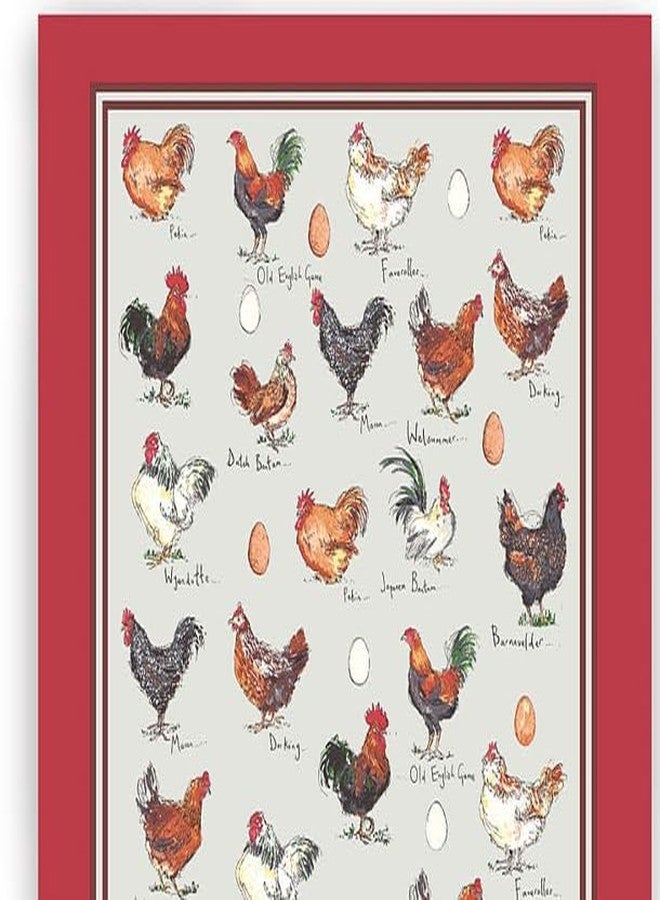 Samuel Lamont Chicken Egg Cotton Tea Towel Hand Painted Farm Design Grey Background Red Bord Kitchen Gift - Image 2