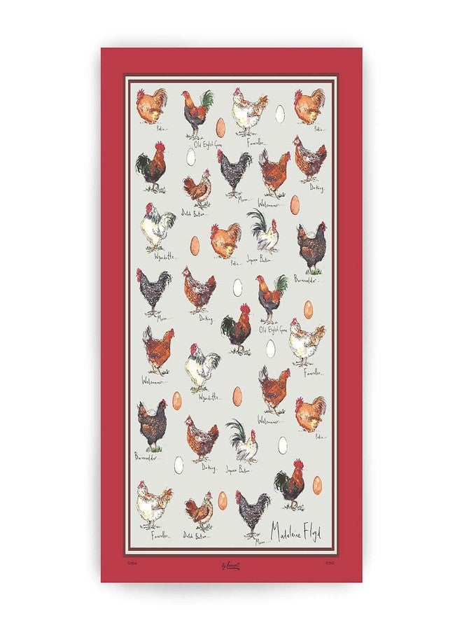 Samuel Lamont Chicken Egg Cotton Tea Towel Hand Painted Farm Design Grey Background Red Bord Kitchen Gift - Image 1