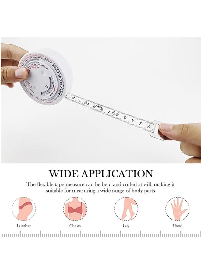 شريط قياس BMI ، حاسبة عجلة BMI حاسبة مؤشر كتلة الجسم ، شريط قياس الجسم لوزن الخصر للجسم قياس دقيق لشريط قياس الجسم مؤشر كتلة الجسم حاسبة شريط قابل للسحب أذرع الصدر الفخذ أو الخصر قياس أهداف اللياقة البدنية ، 2 قطعة (أبيض) - Image 4