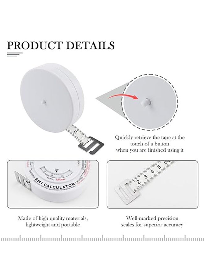 شريط قياس BMI ، حاسبة عجلة BMI حاسبة مؤشر كتلة الجسم ، شريط قياس الجسم لوزن الخصر للجسم قياس دقيق لشريط قياس الجسم مؤشر كتلة الجسم حاسبة شريط قابل للسحب أذرع الصدر الفخذ أو الخصر قياس أهداف اللياقة البدنية ، 2 قطعة (أبيض) - Image 3