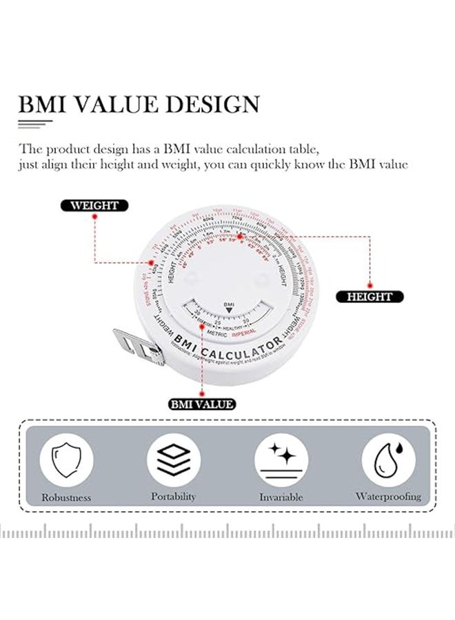 شريط قياس BMI ، حاسبة عجلة BMI حاسبة مؤشر كتلة الجسم ، شريط قياس الجسم لوزن الخصر للجسم قياس دقيق لشريط قياس الجسم مؤشر كتلة الجسم حاسبة شريط قابل للسحب أذرع الصدر الفخذ أو الخصر قياس أهداف اللياقة البدنية ، 2 قطعة (أبيض) - Image 5