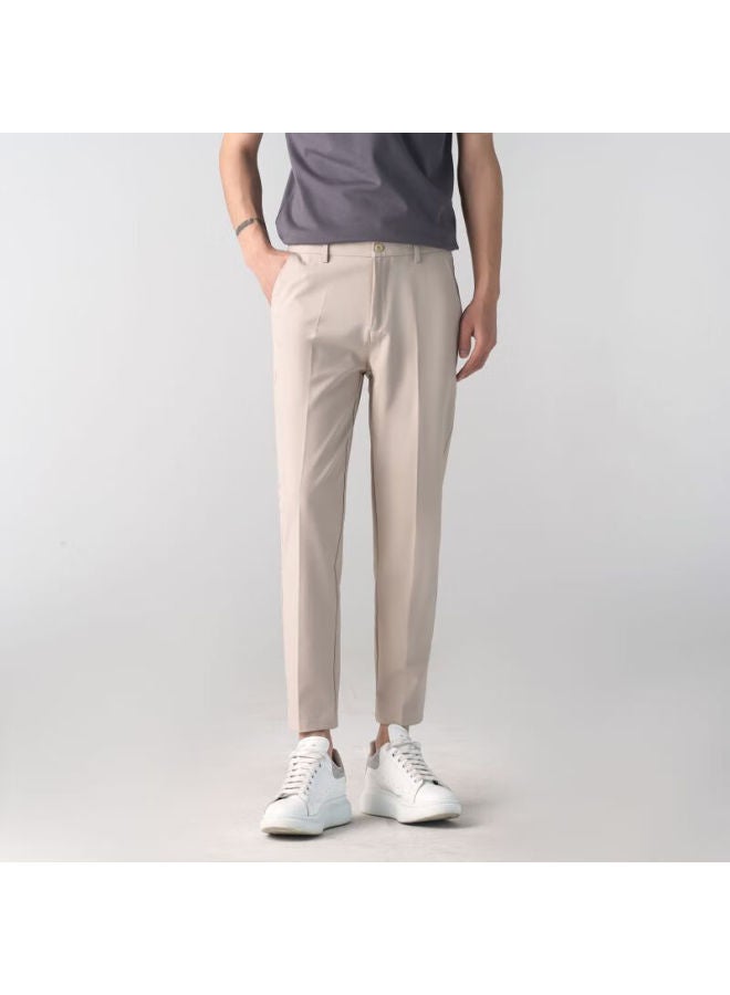 Dingfengbaoluo Men's Suit Pants, Spring And Autumn Business Formal Wear, Straight-leg Casual Versatile Slim-fit Wrinkle-resistant Cropped Pants, Am503 Khaki 30 - Image 1