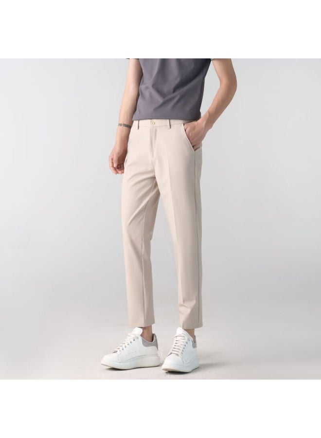 Dingfengbaoluo Men's Suit Pants, Spring And Autumn Business Formal Wear, Straight-leg Casual Versatile Slim-fit Wrinkle-resistant Cropped Pants, Am503 Khaki 30 - Image 2