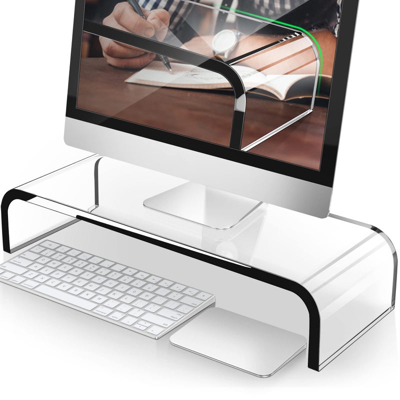 AboveTEK Acrylic Monitor Stand, Premium Large Monitor Riser 20 inch, Crystal Clear Acrylic Computer Stand Laptop Desk Stand for Home Office Printer TV Screen Keyboard Storage - Image 1