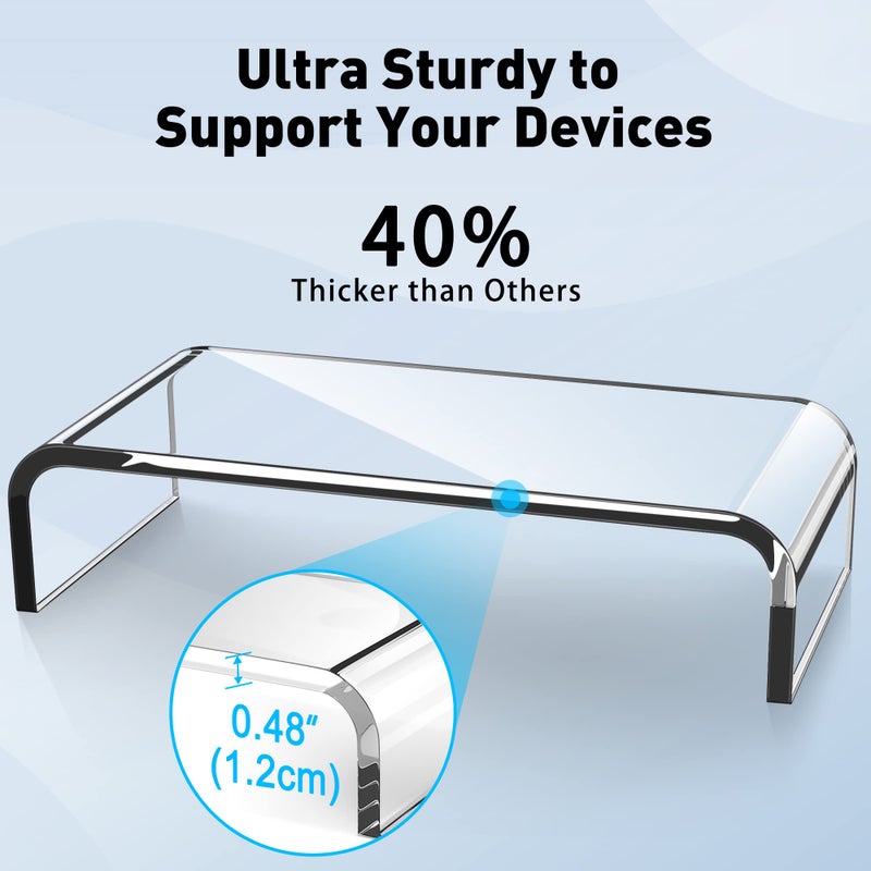 AboveTEK Acrylic Monitor Stand, Premium Large Monitor Riser 20 inch, Crystal Clear Acrylic Computer Stand Laptop Desk Stand for Home Office Printer TV Screen Keyboard Storage - Image 4