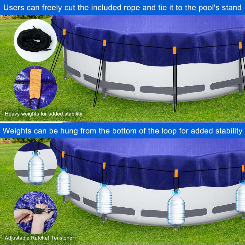 ZHSX 15ft Pool Covers for Above Ground Pools,Royal Blue Round Winter Pool Cover,Mesh Tarp Keeps Out Debris, Cold and Uv Resistant,Rope & Cable Included - Image 4