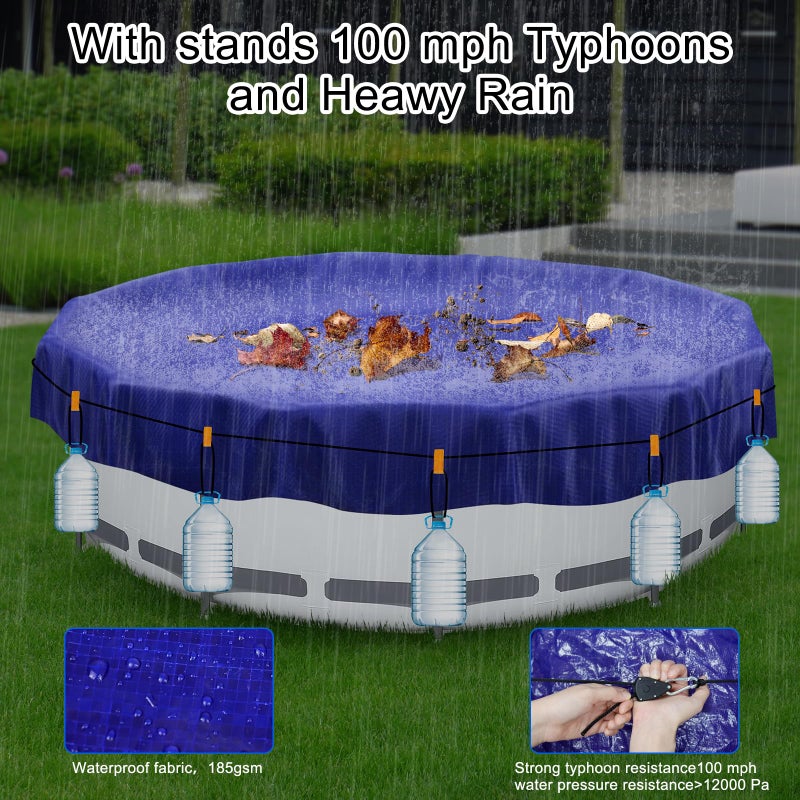ZHSX 15ft Pool Covers for Above Ground Pools,Royal Blue Round Winter Pool Cover,Mesh Tarp Keeps Out Debris, Cold and Uv Resistant,Rope & Cable Included - Image 5