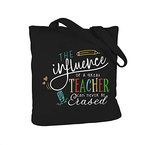 ELEGANTPARK Teacher Gifts for Women Teacher Bag for Appreciation Week Valentines Day Birthday Graduation Christmas Thank You Black Cotton Canvas Tote Shoulder Bag with Interior Pocket