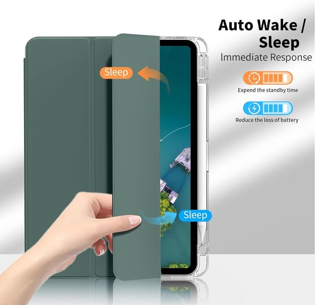 Boxome Tablet Case Cover for Apple iPad A16 11 inch (11th Gen) 2025 [Auto Sleep/Wake Cover] [Pencil Holder] [Trifold Stand] [Frosted Back] - Dark Green - Image 2