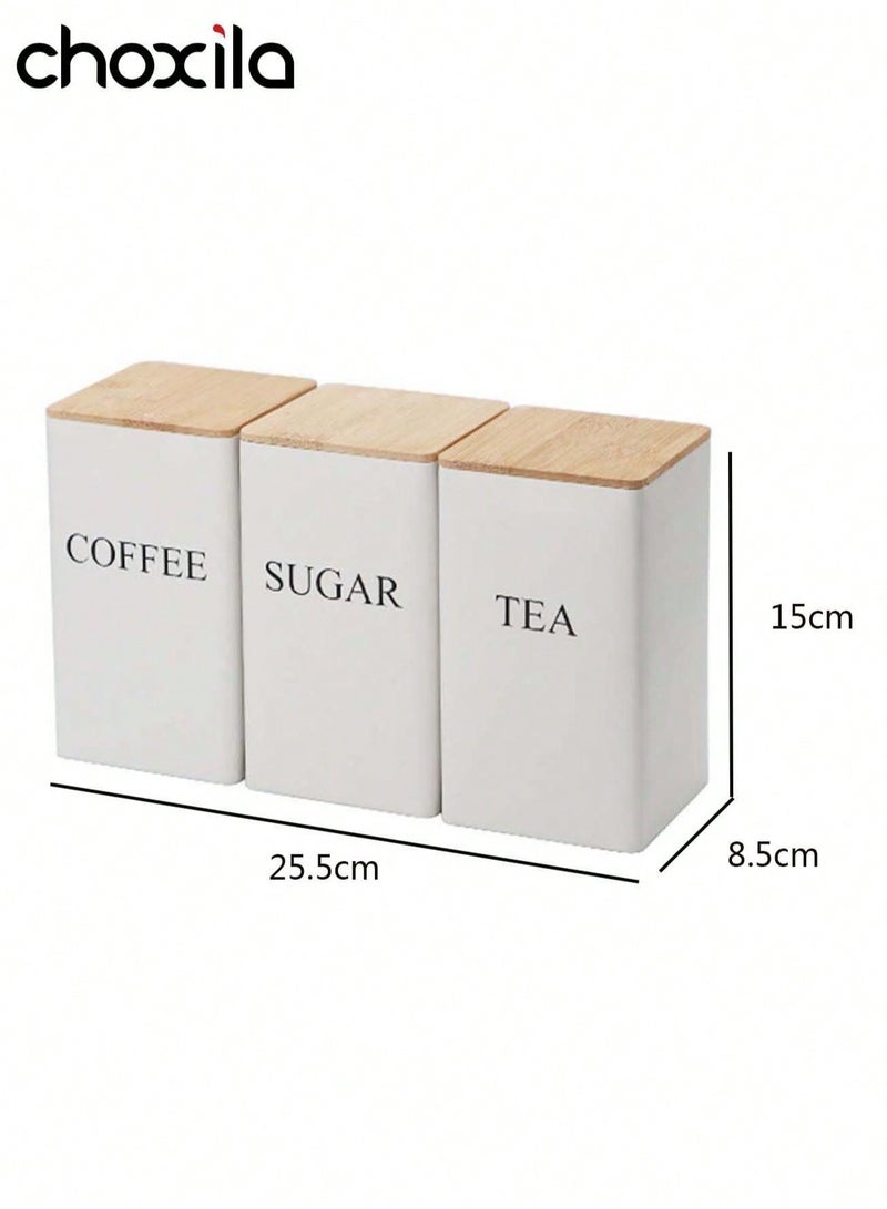 choxila Coffee Storage Can with Bamboo Lid Iron Art Square Container for Tea Snacks Coffee Beans Everyday Use Home Kitchen Storage - Image 3